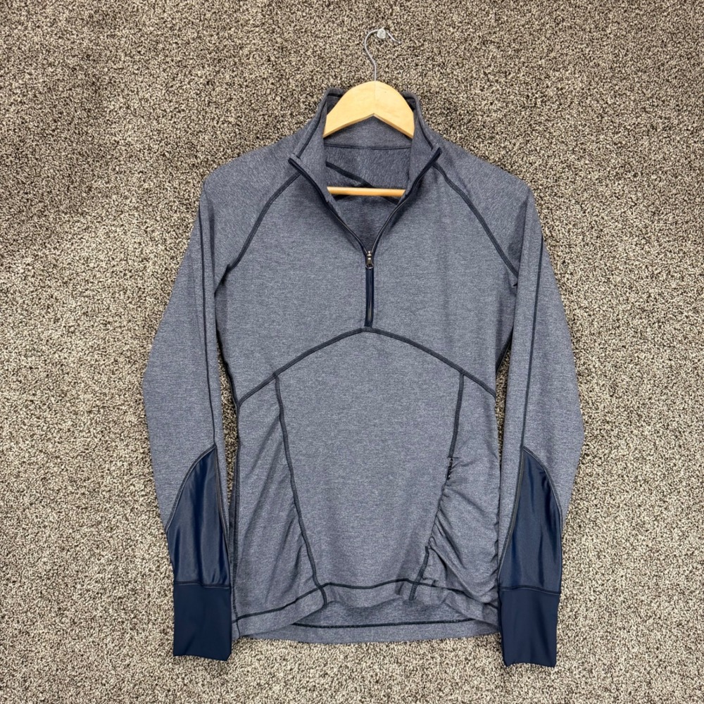 Lululemon Kriss Cross 1/2 Zip Pullover Top Womens 8 Heather Blue-gray Pocket